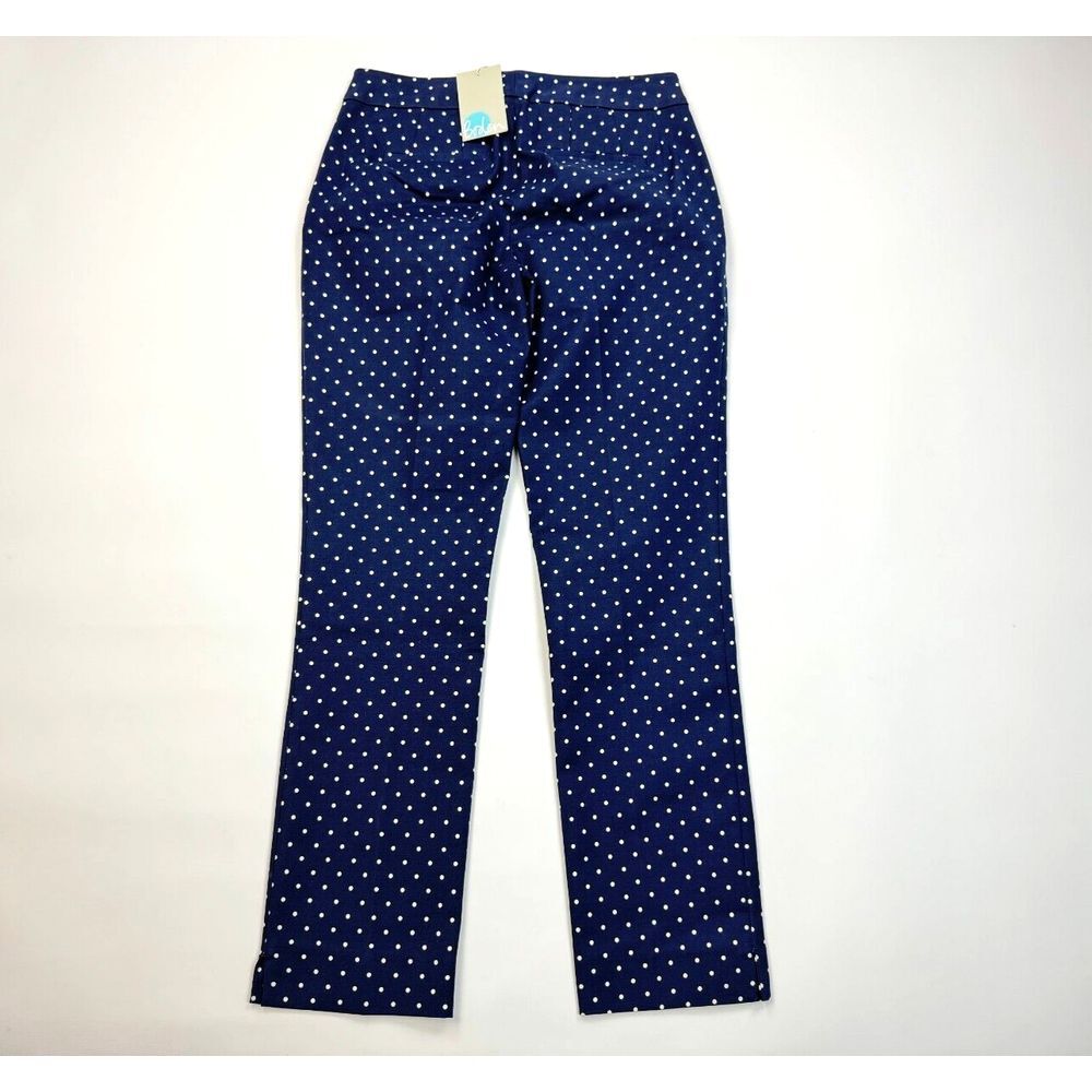 Boden Straight Leg Polka Dot Pants Women 6P NWT Stretch Cotton Zip Closure Navy